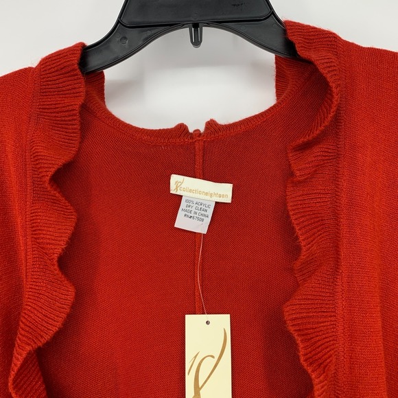 Collection Eighteen Cardigan Womens One Size Red Open Ruffle Waterfall Cape NWT - Picture 2 of 10